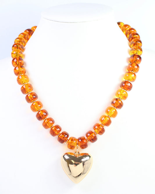 Sabina Beaded Heart Necklace Tortoise