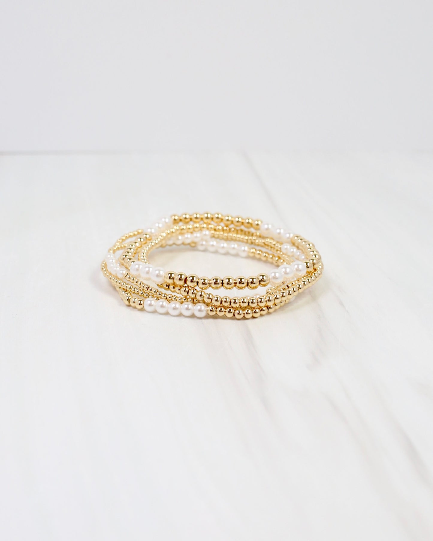 Bartlesville Pearl Beaded Bracelet Set Gold