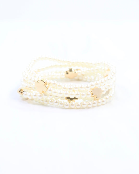 Pauline Pearl and Cross Stretch Bracelet Set Pearl
