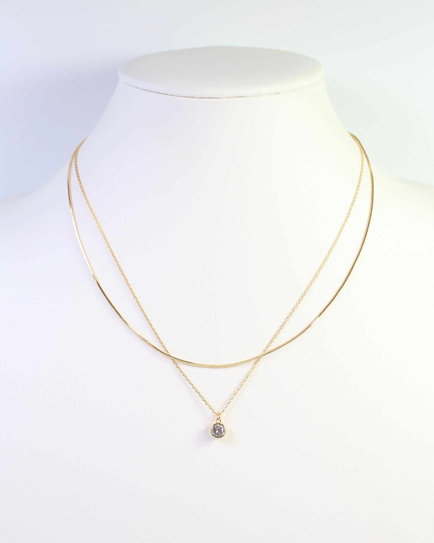 Fergus CZ Pendant Layered Necklace Gold