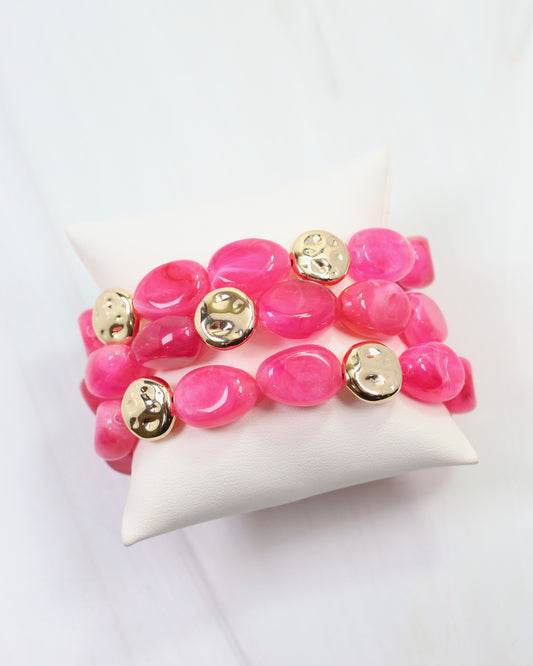 Amesbury Beaded Bracelet Set Fuchsia