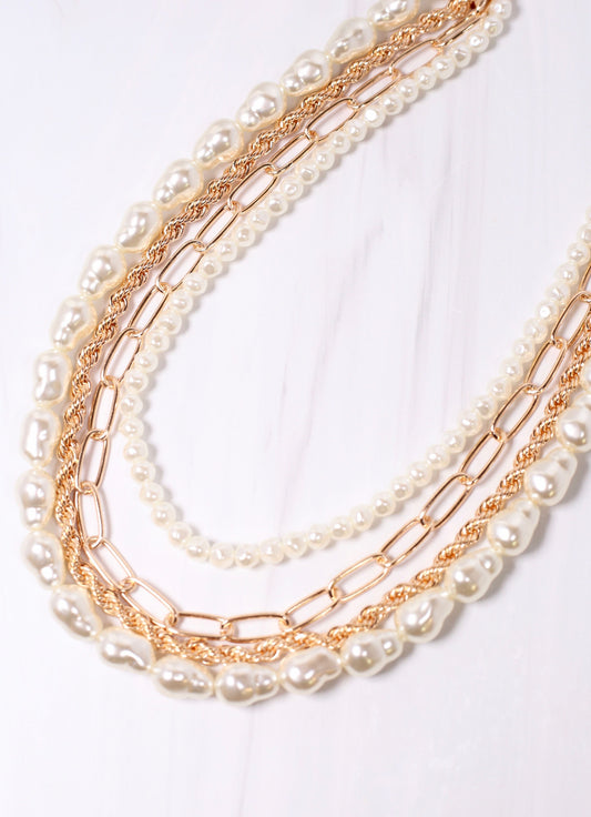 Isidore Layered Pearl Necklace GOLD - Caroline Hill