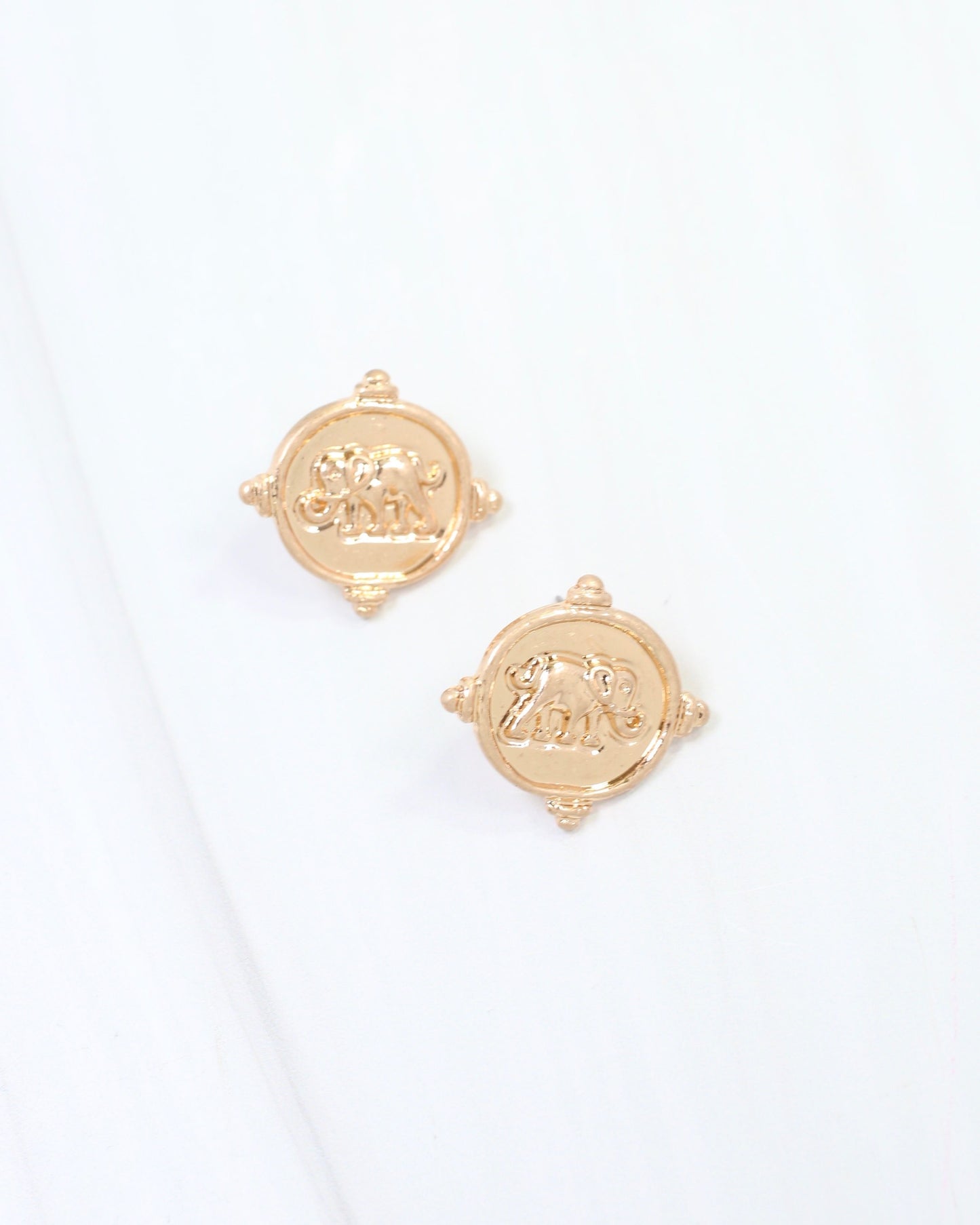 Ilion Elephant Embossed Post Earring Worn Gold