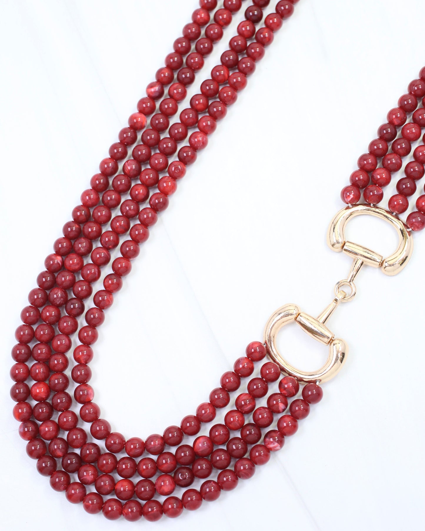 Braelyn Horsebit Beaded Layered Necklace Burgundy
