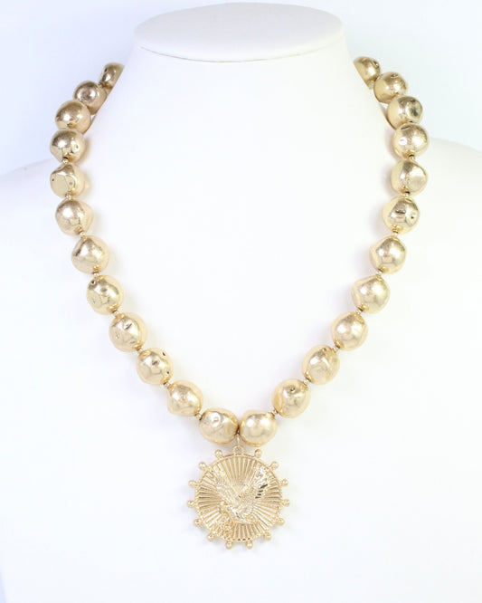 Carmen Beaded Coin Necklace-Eagle Worn Gold