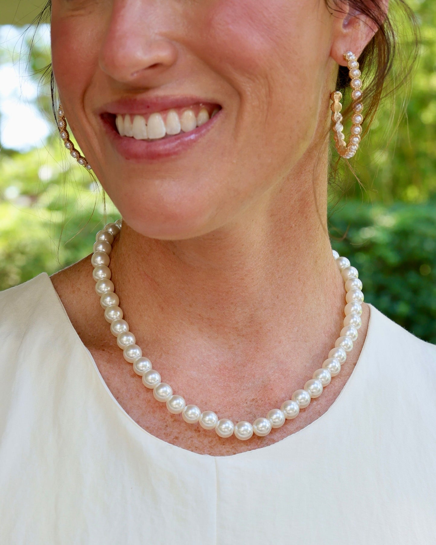 Two Strand Magnetic Pearl Scarf Necklace Orange