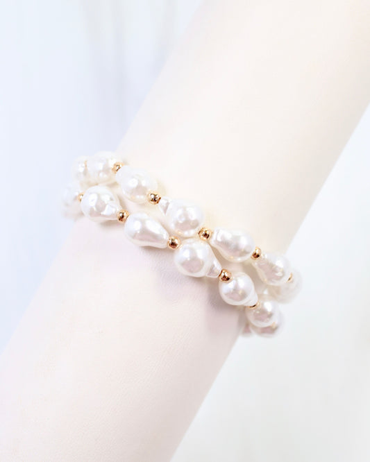 Rye Baroque Pearl Stretch Bracelet Cream