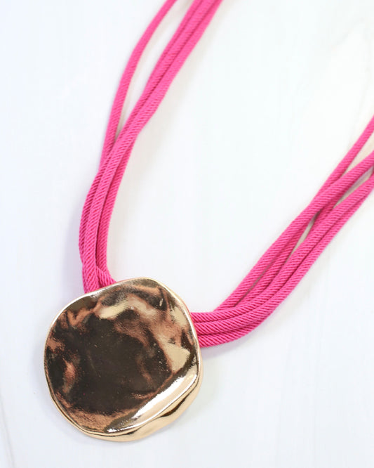 Calia Gold Pendant Cord Necklace Fushsia