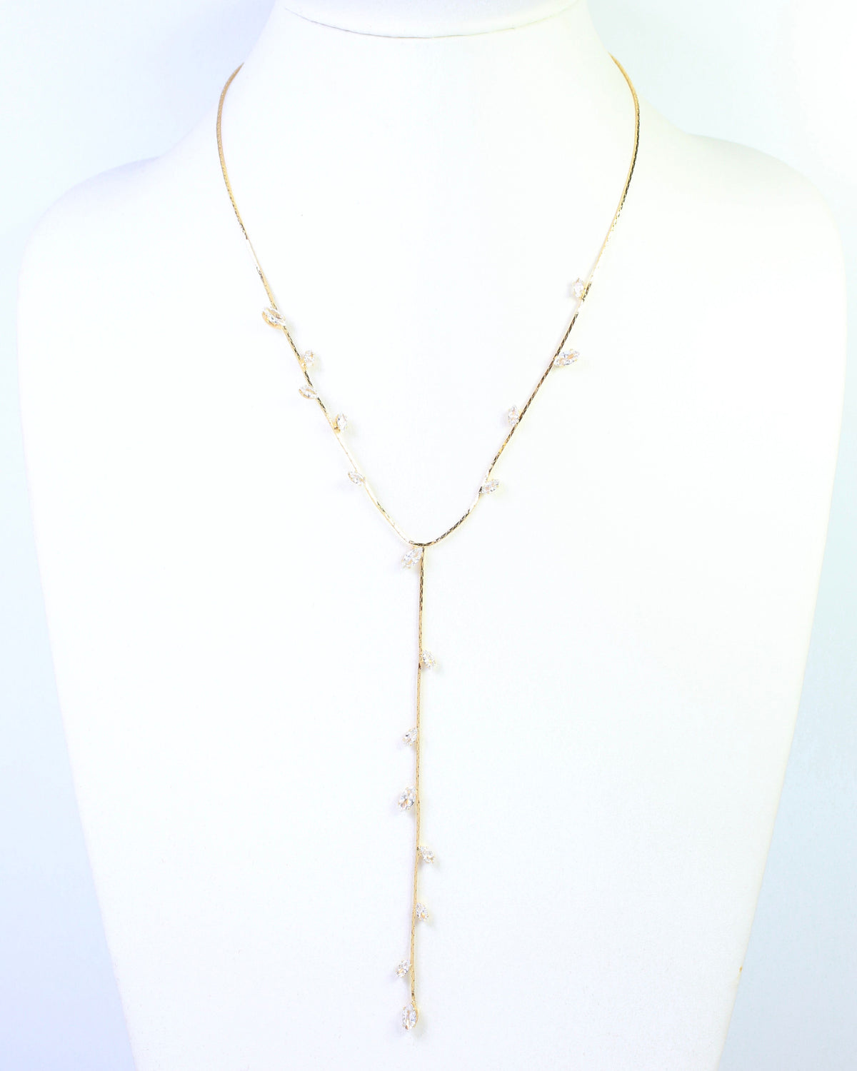 Lina Rhinestone Y Necklace Gold