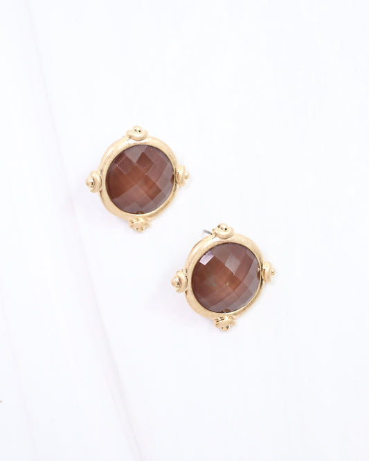 Melani Faceted Stud Earring Brown