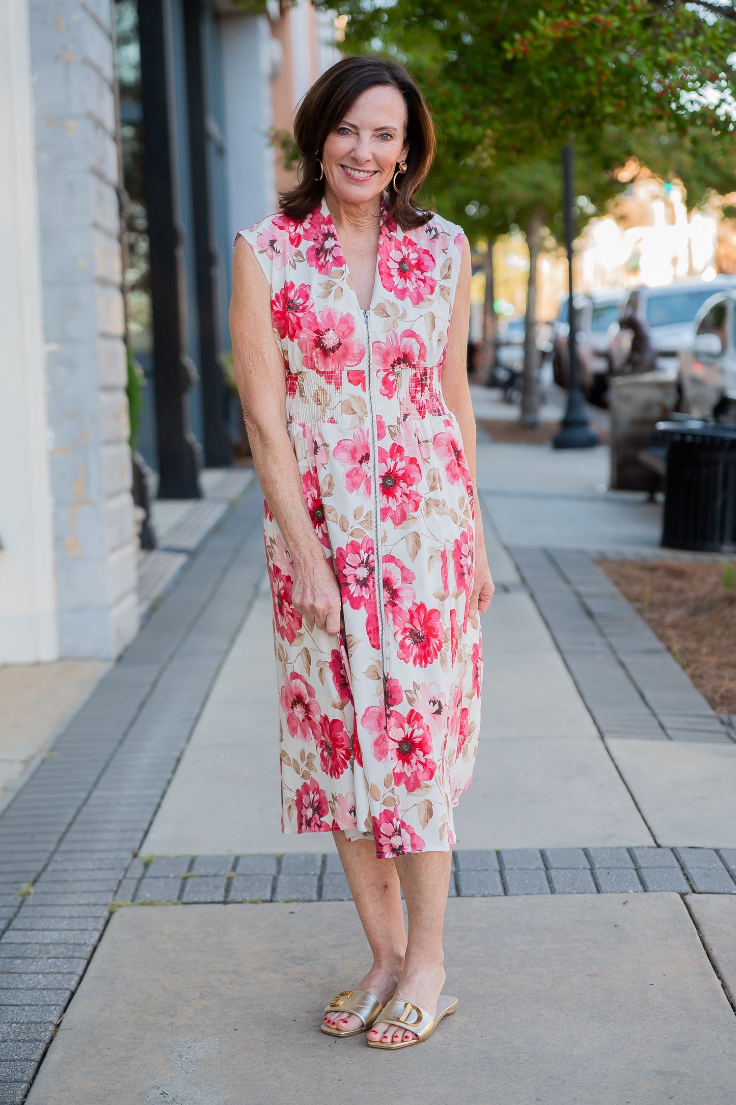 Camille Floral Print Zip Down Dress
