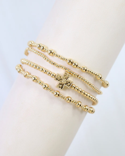 Altus Beaded Cross Bracelet Set Gold