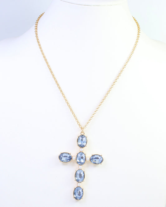 Gregory Glass Stone Cross Necklace Sapphire
