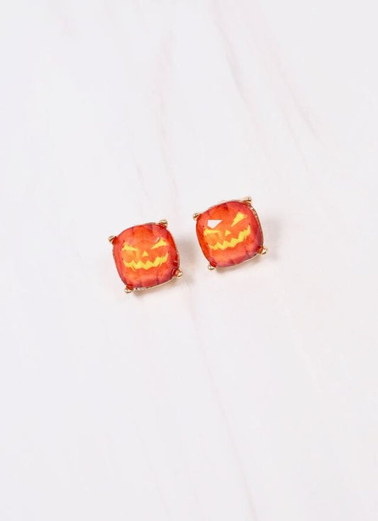 Jack o Lantern Stud Earring ORANGE - Caroline Hill