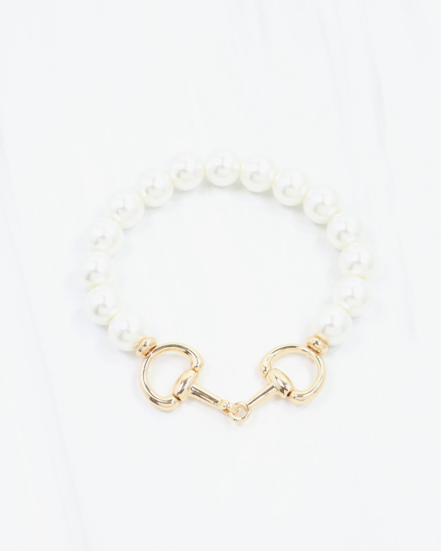 Gigi Pearl Horsebit Stretch Bracelet Cream