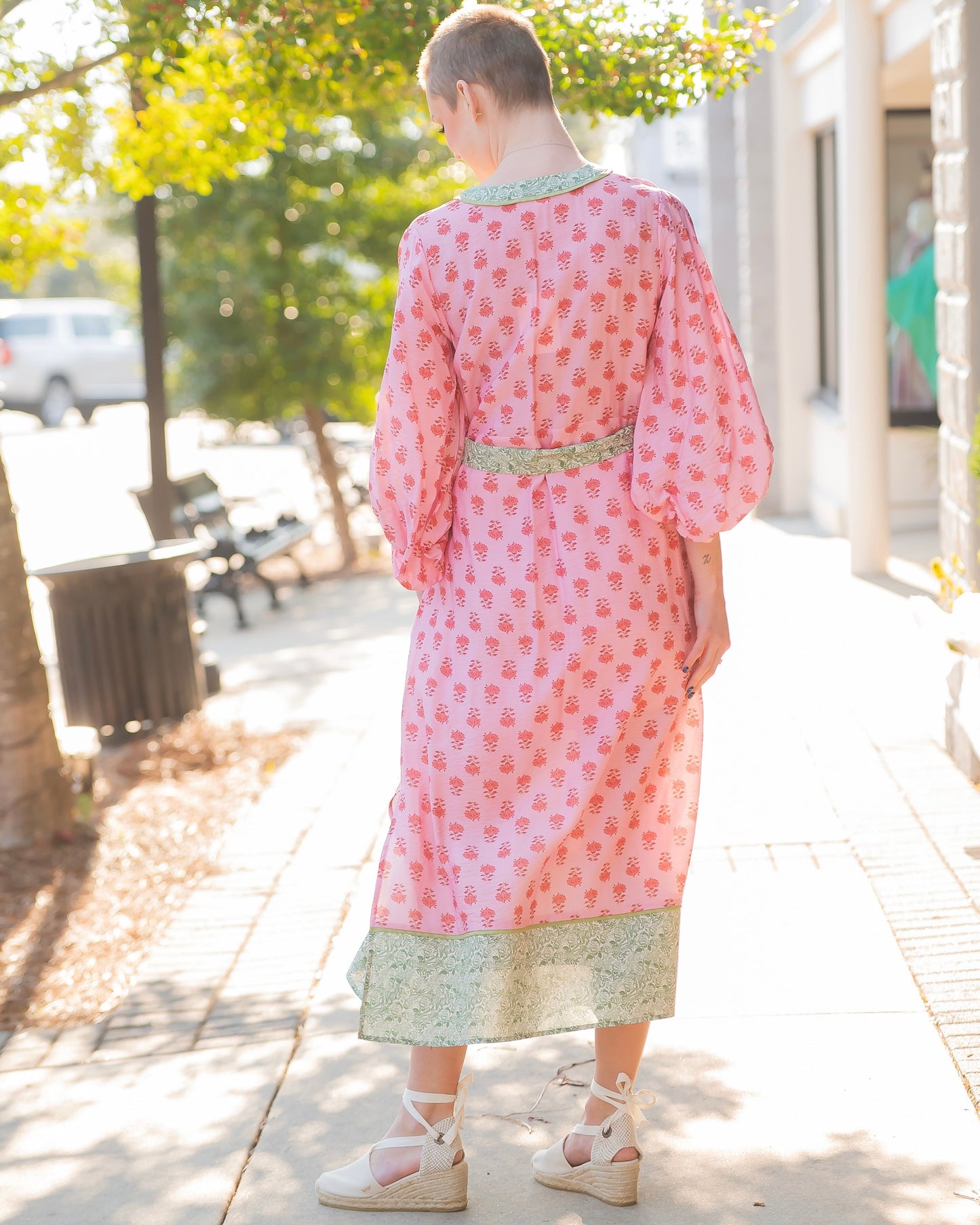 Soraya Floral Print 3/4 Sleeve Midi Dress-Pink