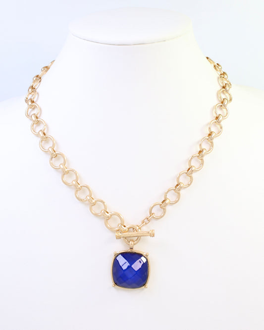 Duchess Faceted Stone Pendant Necklace Navy