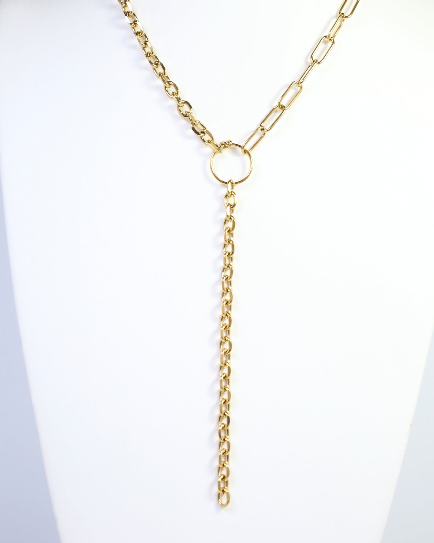 Corina Asymmetric Link Y Necklace WP Gold