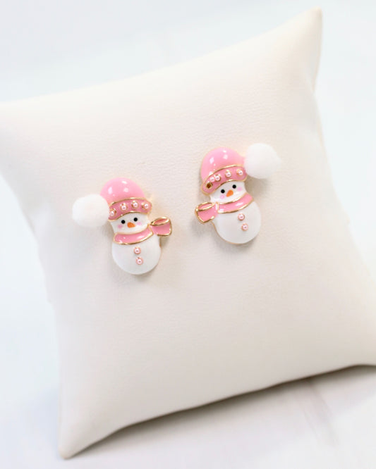 Let it SnowMan Stud Earring Pink