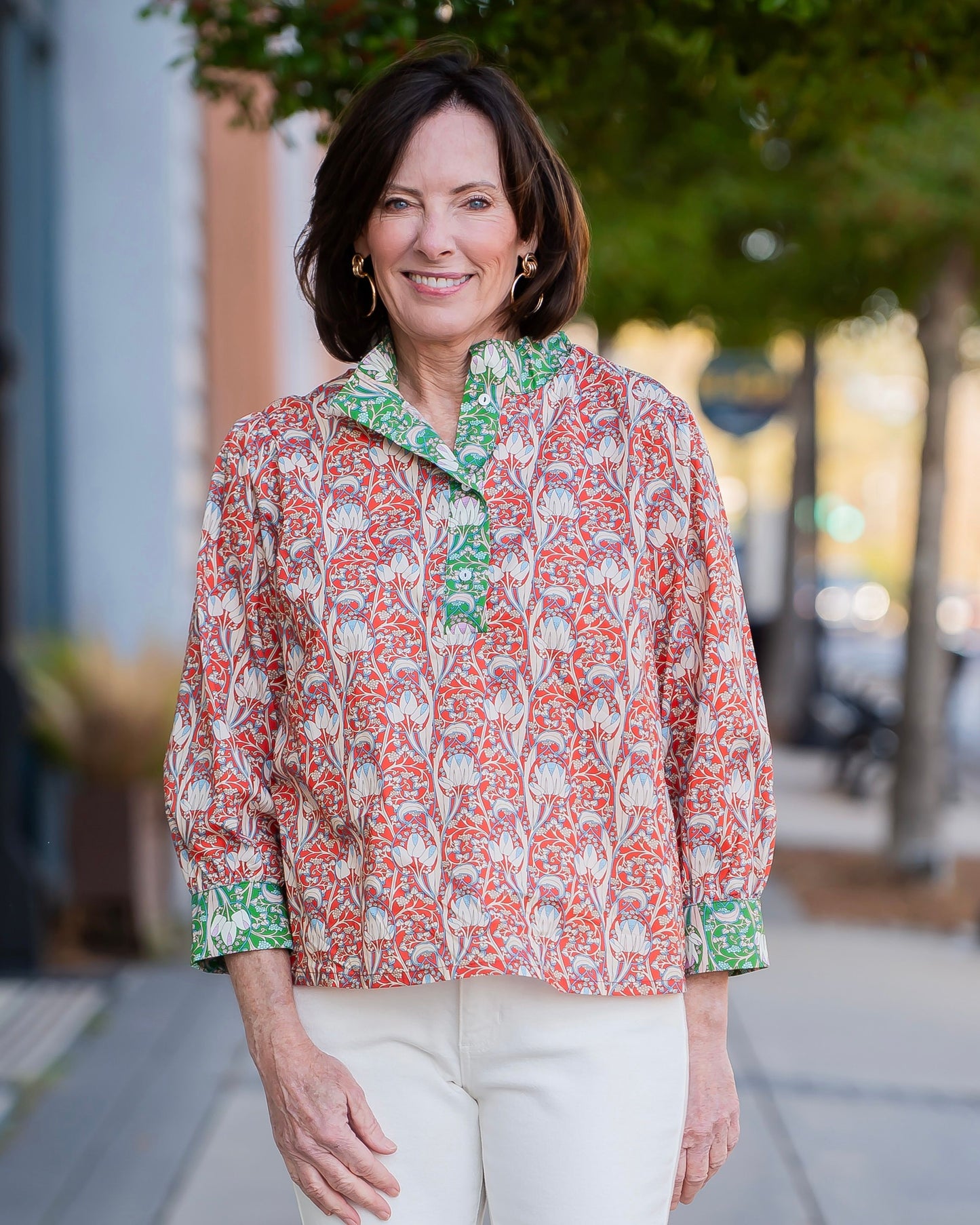 Blythe Wide Color Block Floral Printed Top