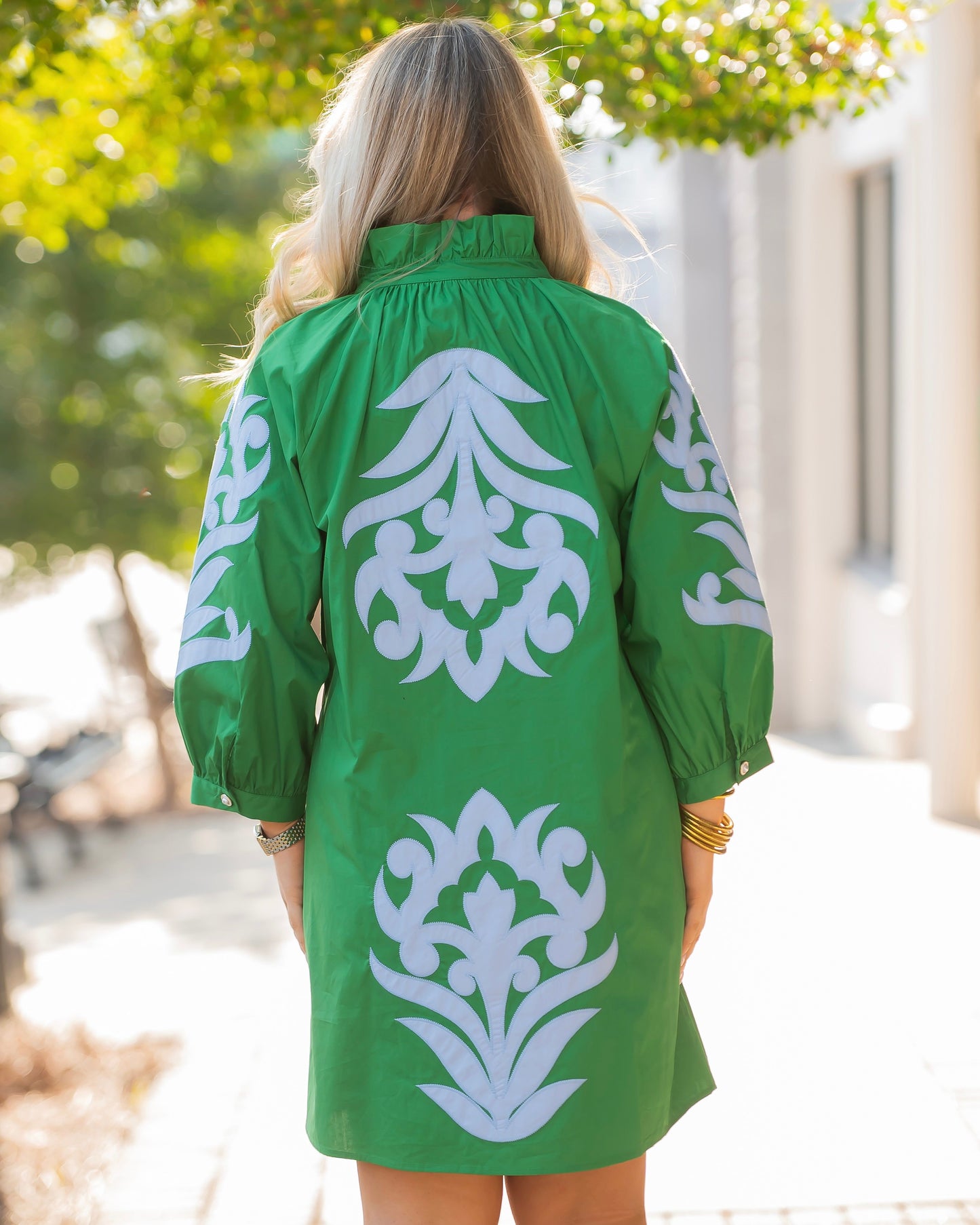 Monroe Floral Applique Shift Dress-Kelly Green