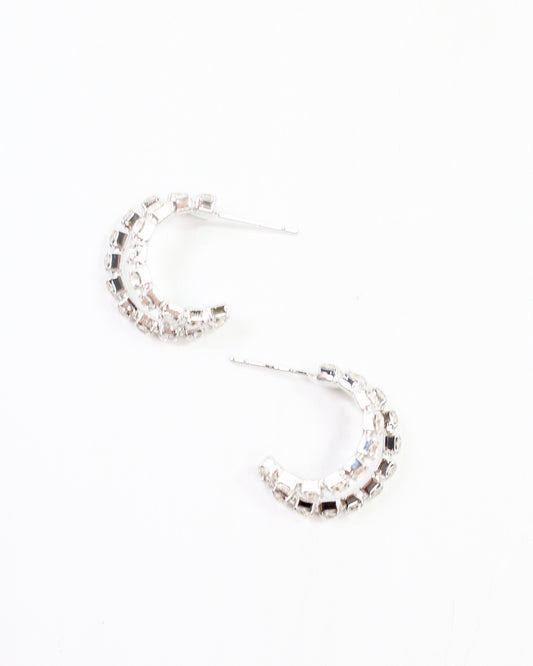 Crystal Rounded Double Hoop Silver