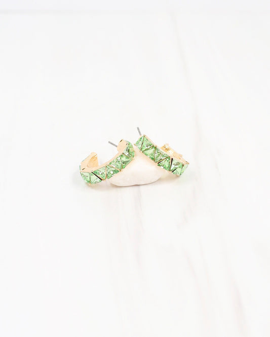 Rome Triangle Stone Hoop Earring Green