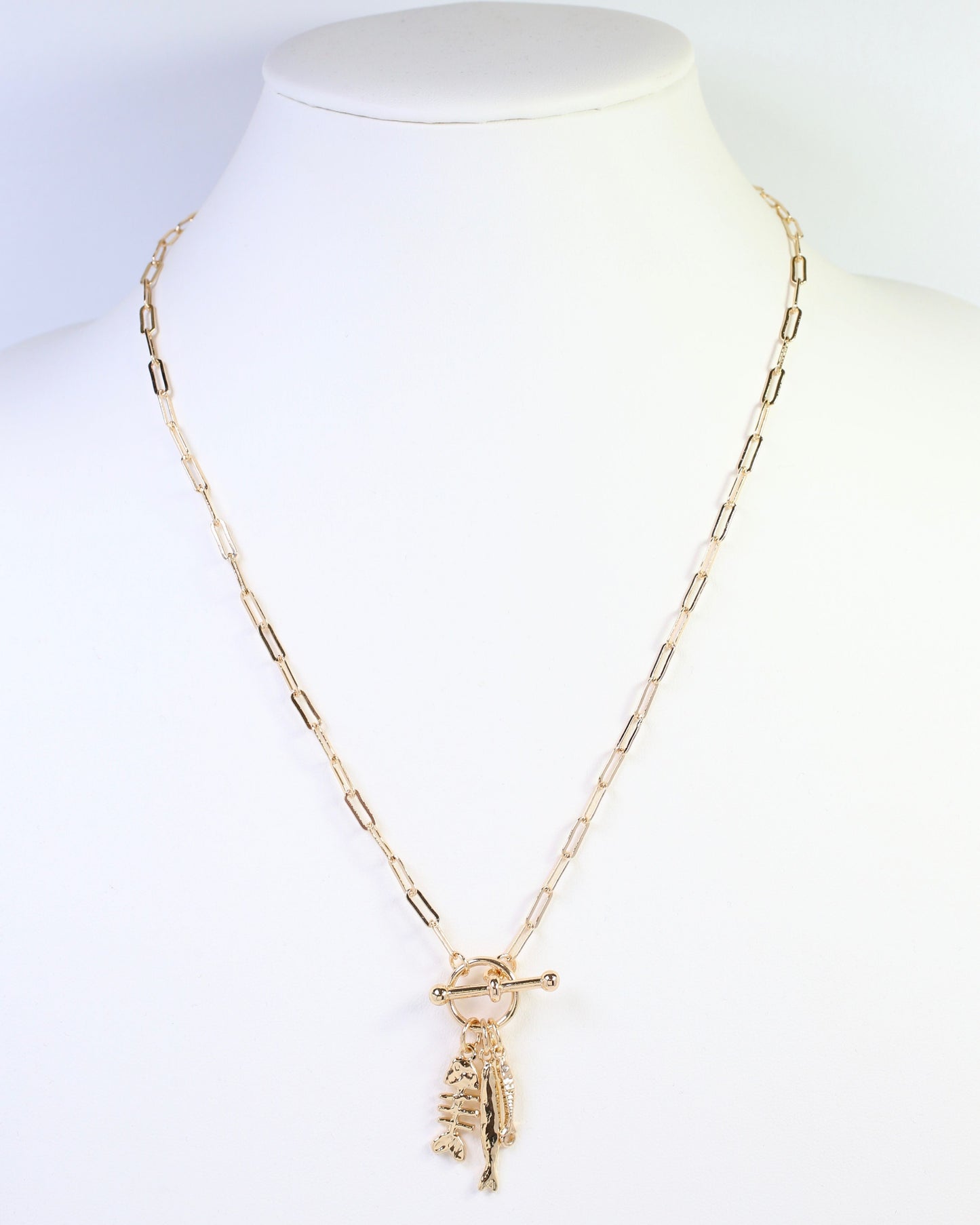 Stony Brook Fish Charm Toggle Necklace Gold