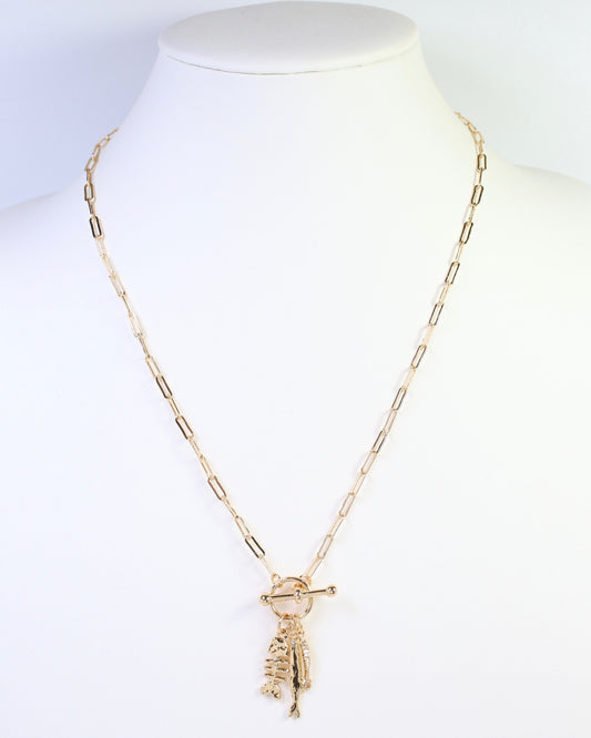 Stony Brook Fish Charm Toggle Necklace Gold