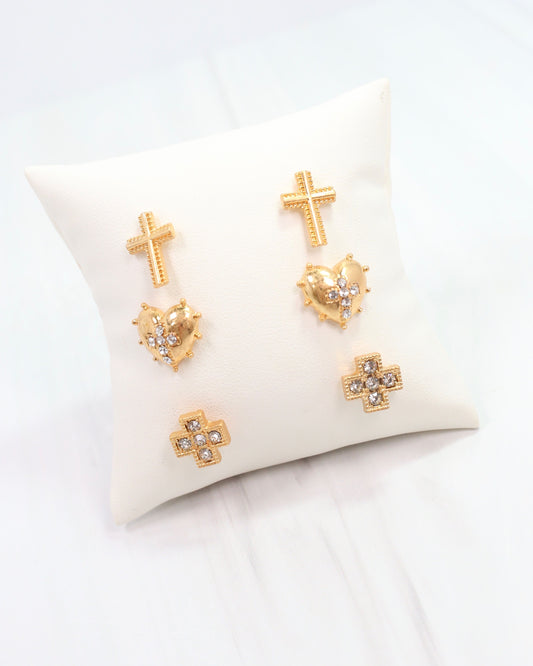 Minton Cross Earring Set Worn Gold