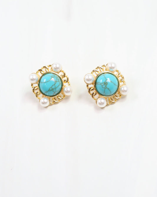 Sante Fe Turquoise and Pearl Stud Gold