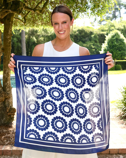 Lucy Floral Scarf Medium Navy White