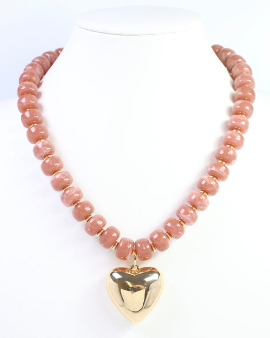 Sabina Beaded Heart Necklace Blush