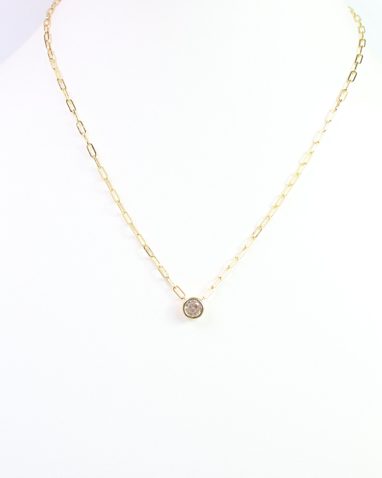 Gia Round CZ Link Necklace WR Gold