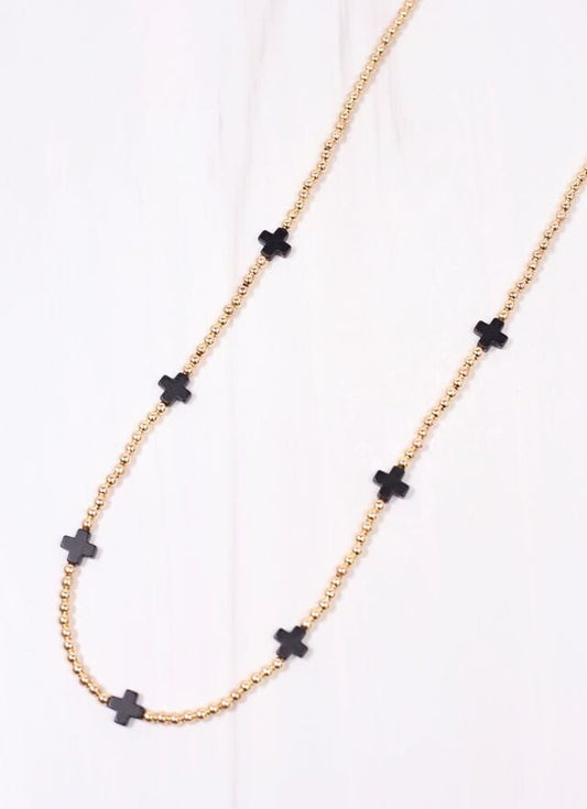 Kathy Necklace with Crosses BLACK - Caroline Hill