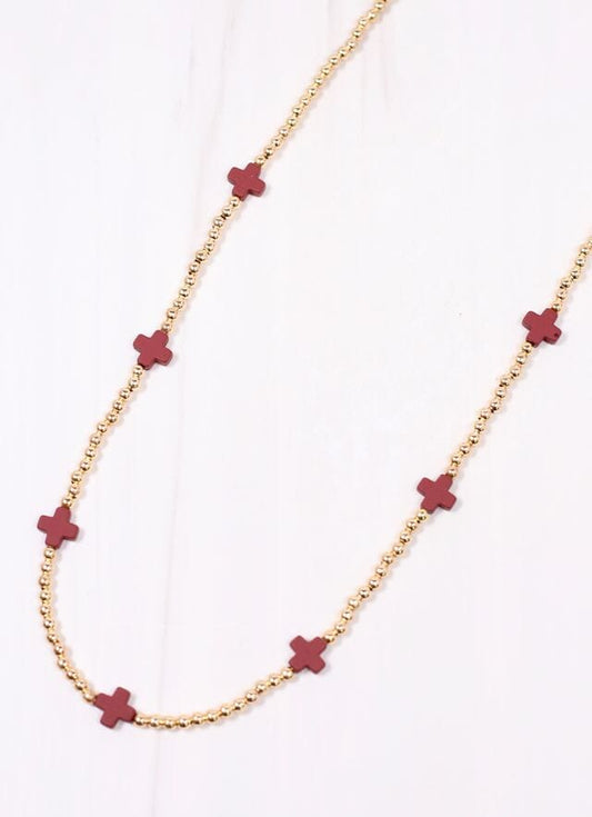 Kathy Necklace with Crosses BURGUNDY - Caroline Hill