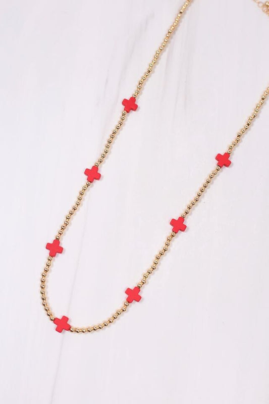 Kathy Necklace with Crosses RED - Caroline Hill