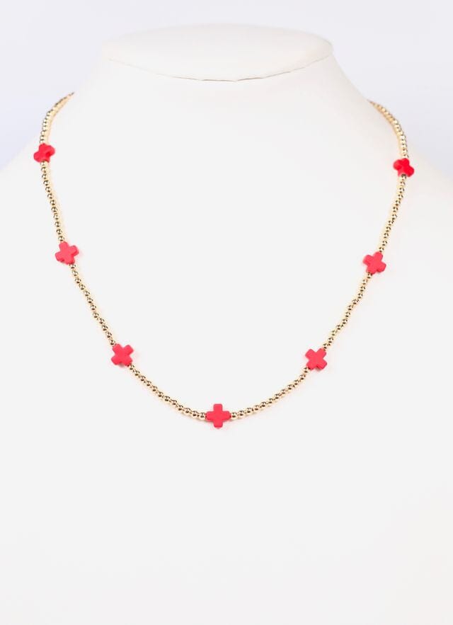 Kathy Necklace with Crosses RED - Caroline Hill