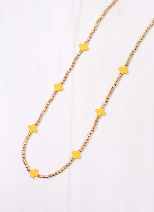 Kathy Necklace with Crosses YELLOW - Caroline Hill