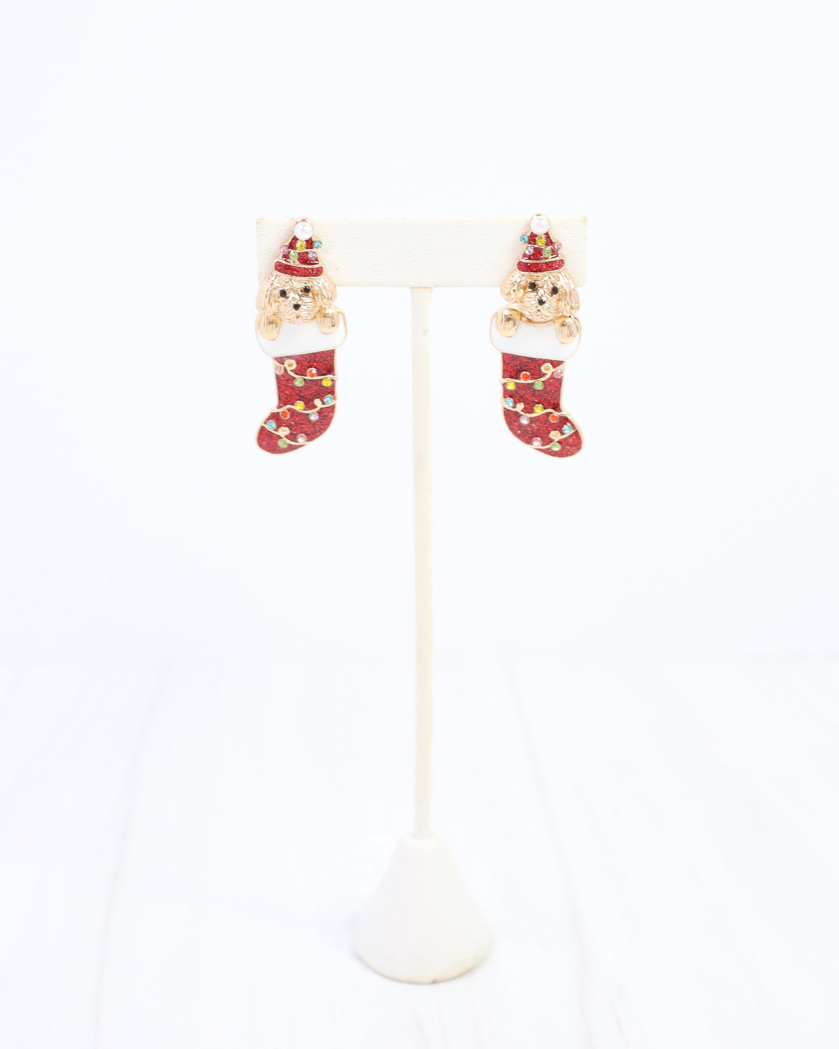 Stocking Stuffer Puppy Drop Earring Red