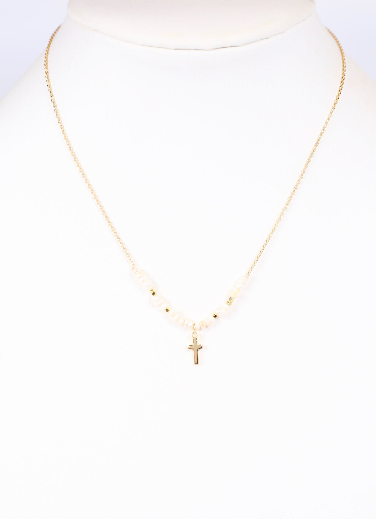 Keble Cross and Pearl Necklace GOLD - Caroline Hill