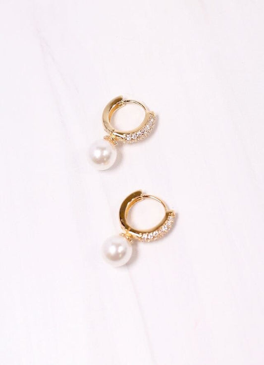 Kento CZ Hoop Earring with Pearl GOLD - Caroline Hill