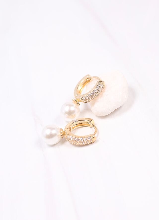 Kento CZ Hoop Earring with Pearl GOLD - Caroline Hill