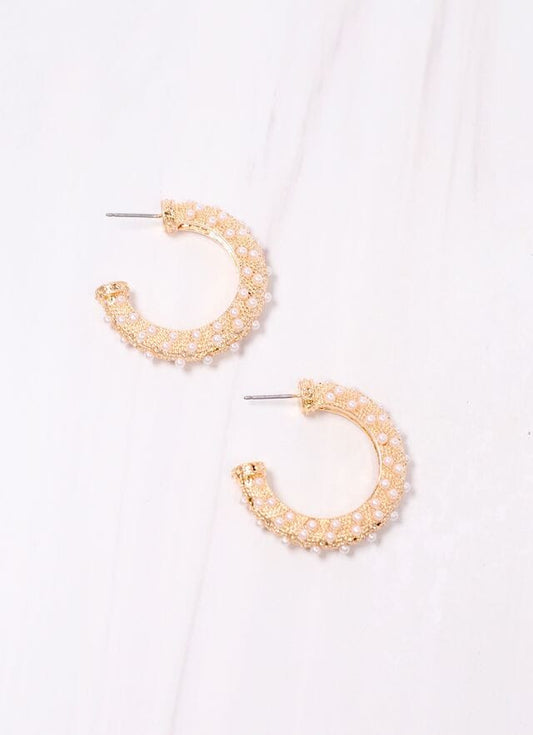 Kingsley Pearl Hoop Earring GOLD - Caroline Hill