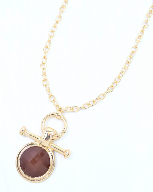 Meera Faceted Pendant Link Necklace Brown