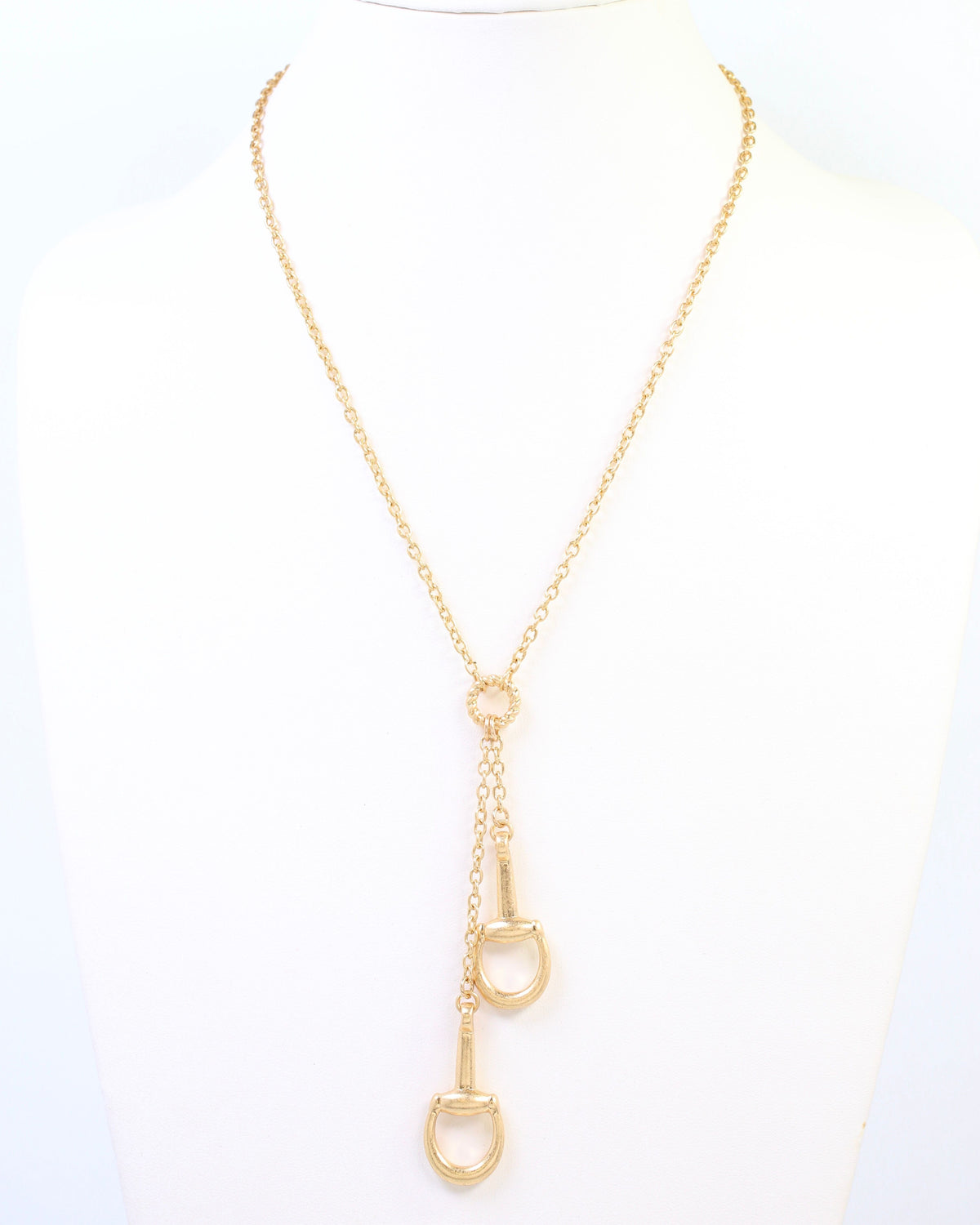 Henderson Horsebit Y Necklace Worn Gold