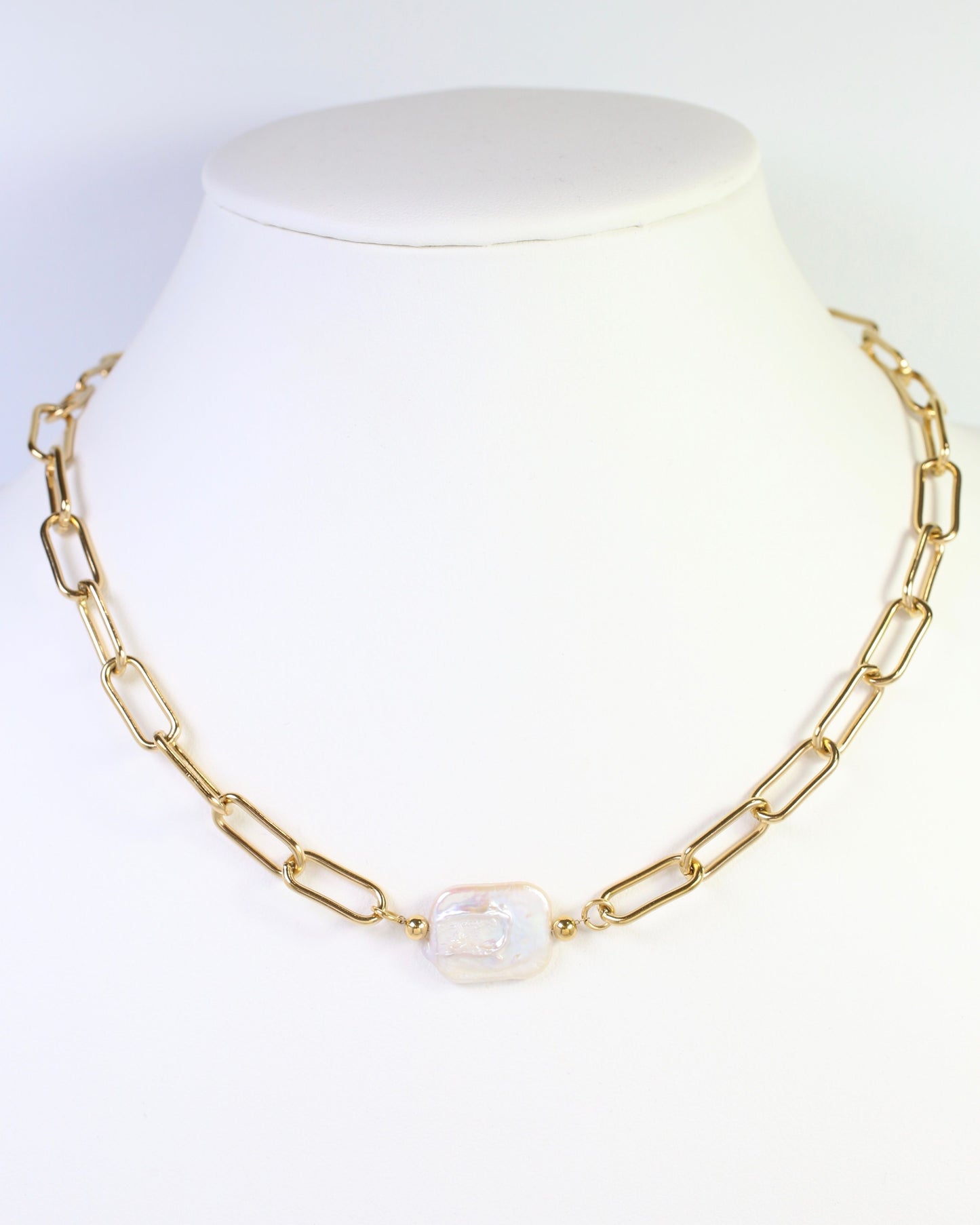 Johnstown Link Necklace with Pearl WP Gold