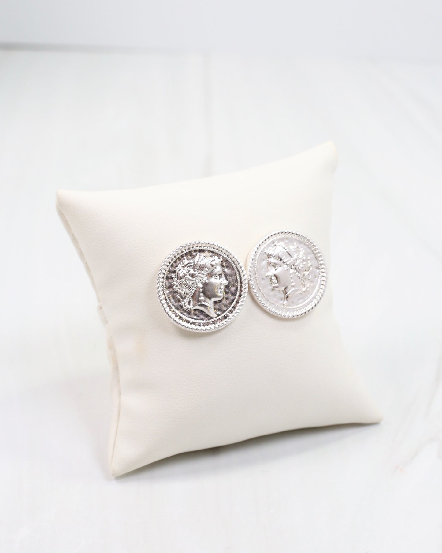 Forbes Coin Stud Earring Worn Silver