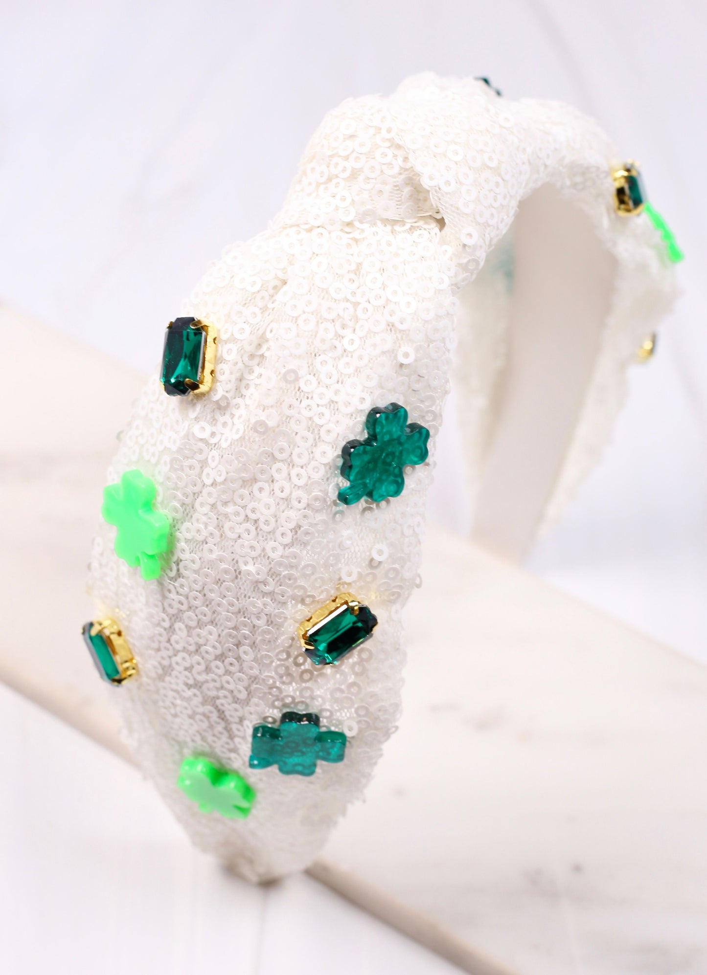 Sequin Shamrock Headband White