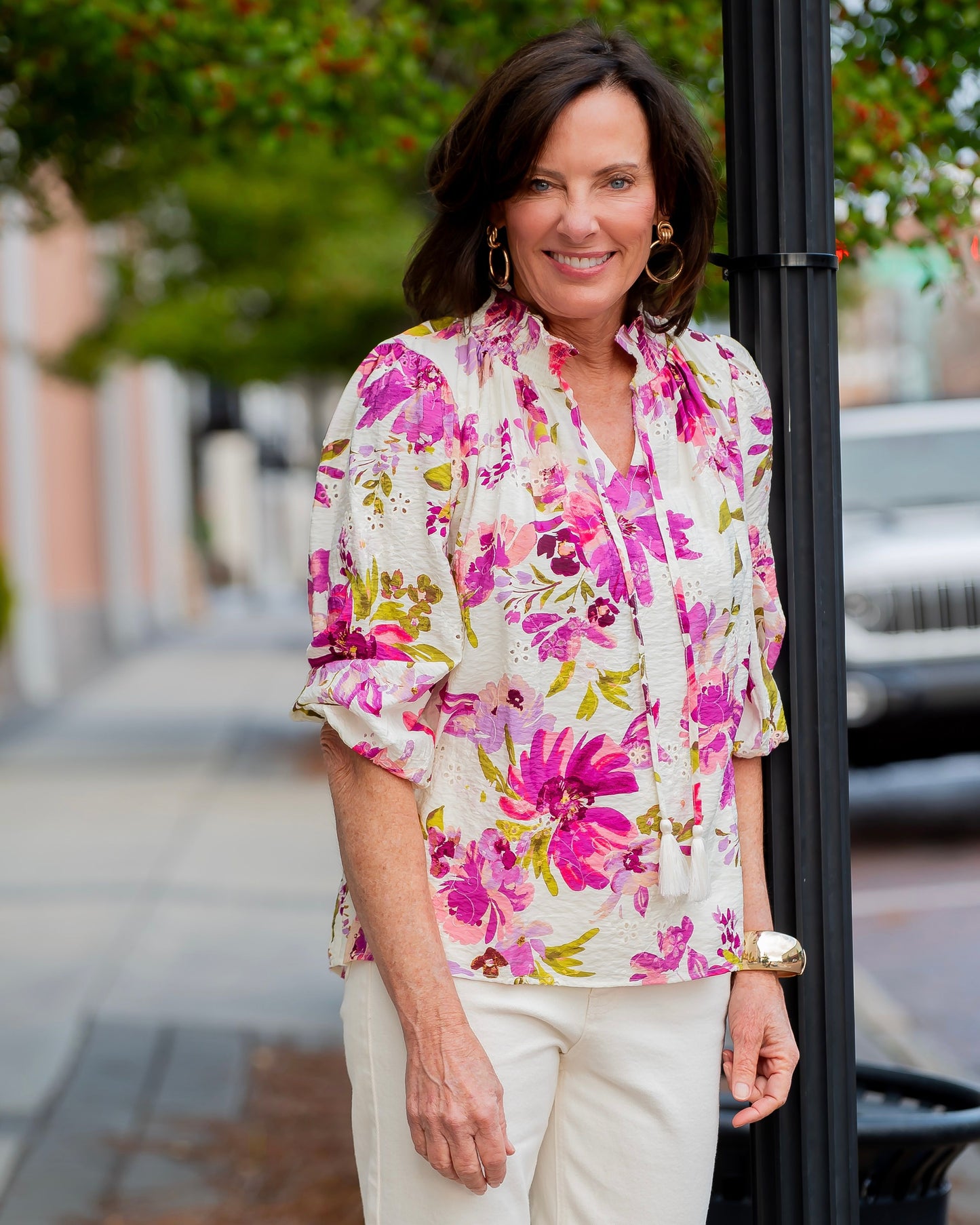 Floral Printed Eyelet Blouse